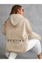 Women's Beige Destiny Printed Hooded Hoodie Sweatshirt