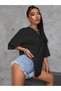 Women's Black Plain Oversize T-Shirt - 4