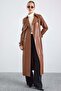 Leather Trench Coat with Cape Detail and Snap Closure Taba 6875 - 3