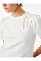 Crew Neck Pearl Bow Detailed Balloon Sleeve T-Shirt - 5