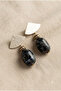 Handmade Navy Blue Ceramic Earrings with Brass Fittings - 2