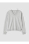 Gray V-Neck Oversize Women's Knitwear Sweater - 5