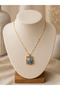 Women's Gold Color Blue Flower and Butterfly Figured Vintage Necklace - 2
