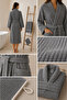 Eldy Women's Bathrobe Set, 3 Pieces, 100% Cotton Certified Shawl Stripe Bathrobe Set - Gray Color - 6