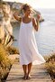 White Strapless Collar Skirt Ruffled Mesh Straps Casual Muslin Woven Dress 110 60 - 7