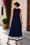 Timeless Elegance for Summer - Women's Round Neck Marine Detailed Long Viscose Dress - 5