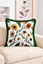 Embroidered Floral and Leaf Motif Fringed Throw Pillow Cover - Bohemian Tassel Pillowcase - 2
