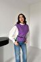 Women's Purple Shirt and Poncho Set Quilted Patterned Belted Balloon Sleeve Two-Piece - 3