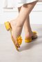 Begonya Yellow Transparent Strappy Women's Slippers with Floral Accessories and Short Heels - 4