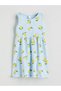 Blue Crew Neck Girls' Dress - 6