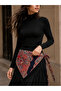 Women's Black Authentic Patterned Tassel Collar Scarf Flr5002 - 2
