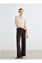 Brown Textured Women's Trousers with Elastic Waist - 8