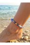 Gold-Colored Hematite Stone between Natural Stone Sodalite and Blue Evil Eye Bead Women's Anklet - 2