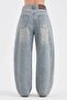 Women's Balloon Fit Jeans with Adhesive Stone Jacquard Fabric Detailed Design - 3