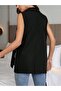 Women's Sleeveless Collared Front Buttoned Waist Belted Atlas Jacket - 5