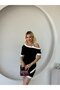 Women's Short Sleeve Asymmetric Cut Collar Stripe and Accessory Detailed Modal Dress - 5