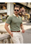 Men's Collar Detailed Patterned Textured Knitwear T-Shirt - 2