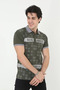 Men's slim fit printed t-shirt with collar - khaki - 4
