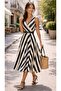 Women's Strappy Double Breasted Collared Beltless Striped Diver Midi Dress - 2