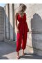 Women's Rope Strap Long Sandy Jumpsuit with Double-Breasted Collars and Waist Belt - 3