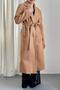 Women's Camel Belted Midi Coat Jacket Lapel Collar Pocket Long Sleeve Woven Outerwear - 4