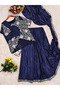 Blue Premium Chinnon Silk Ready-to-Wear Drape Saree - FFT6868 | Blue-Size:L-40-Inches - 3