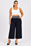 Plus Size Women's Elastic High Waist Wide Leg Pants with Front Pockets