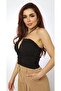 Women's Figured Ruffled Thin Strap Blouse Black - 4
