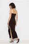 Women's Bitter Brown Contrast Detailed Rope Strap Slit Long Dress 60286449 - 5