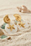 Gold Color Natural Earrings with Shell and Starfish Detail