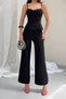 Women's Back Detail Lace Garnished Atlas Fabric Blouse Pants Design Double Set - 3