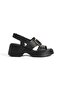 Black Genuine Leather Sandals Wedge Heels Daily Comfortable Shoes Tora - 3