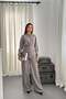 Women's Gray Double Suit Shirt Collar Belted Wide Leg Straight Woven Long Sleeve