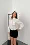 Women's White Stone Detailed Poplin Shirt with Long Sleeves, Pockets and Elastic Crop Cut - 2