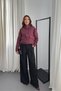 Women's Burgundy Stand Collar Short Suede-Look Jacket with Snap Pocket Detail - 3