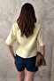 Women's Yellow Short Sleeve Buckle Belted Jacket Lapel Lined Woven Jacket - 5