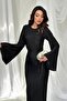 Women's Black Pleated Maxi Dress Round Neck Spanish Sleeve Belted Lined - 3