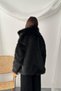 Women's Black Faux Fur Jacket with Furry Collar, Long Sleeves, Textured, Winter - 5