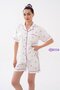 Shirt Collar Short Sleeve Front Heart Button Pocket Detail Mini Teddy Bear Patterned Shorts Summer Women's Pajama Set Premium Cotton - 3