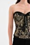 Women's Underwire Gold Jacquard Fabric Detailed Strapless Design Corset - 6