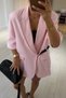 Belted Ornamental Pocket Detail Powder Pink Oversize Jacket - 2