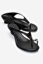 Alizee Black Satin Women's Mini Wedge Heeled Slippers with Toe-Strap Buckle