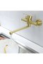 360° rotating wall-mounted kitchen faucet, single-handle kitchen sink mixer faucet, made of 304 stainless steel with a brushed gold finish.