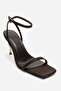 Sone Brown Satin Gold Heeled Thin Strap Women's Heeled Shoes - 3