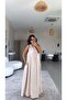 Beige Wrinkled Fabric Collar Gathered Loose Dress - 4