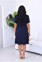 Women's Navy Blue Large Size Double Breasted Collar Gold Button Detailed Evening Dress Hzl26S-Trv16051 - 3