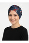 Botanical Patterned Crossed and Band Detailed Lined Ready-To-Wear Turban Hijab Pool Cap - 3