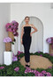 Women's Black Midi Dress with Straps, Square Neckline, Backless Atlas - 4