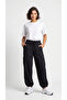 Women's Black Oversize Parachute Fabric Slim Trousers with Cargo Pockets, Comfortable Fit Baggy with Adjustable Leg Clips - 4
