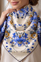 White Blue Navy Blue Floral Printed Satin Woven Women's Scarf 85 X 70 cm - 2